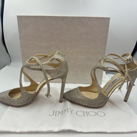 Jimmy Choo Lancer Strappy Glitter Pointed Toe Ankle Pump Shoe - Picture 4 of 7